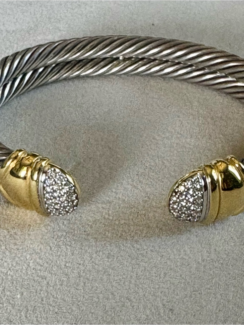 David Yurman Thoroughbred Cuff Bracelet Pave Diamond 18K Gold, Sterling Silver - Picture 2 of 11